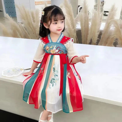 Girls Hanfu Spring and Autumn Clothes 2023 New Tang Suit Chinese Children's Ancient Clothes Girls Baby Dress C