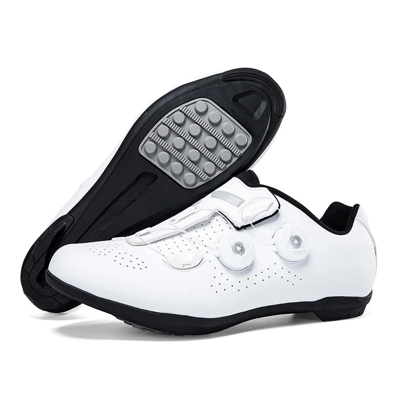 Lock-Free Cycling Shoes Flat Pedal Shoes Men Road Bike Cleat Sneaker MTB Bicycle Biking Shoes White-Rubber