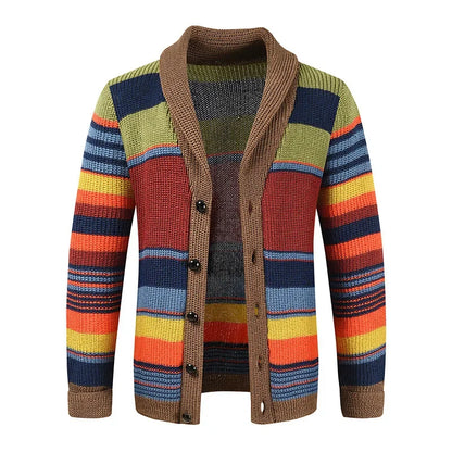 Fashion Men's V-neck Collar Cardigan Sweater Slim Fit Cable Knit Patchwork Woolen Long Sleeve Fashion Men's Sweater