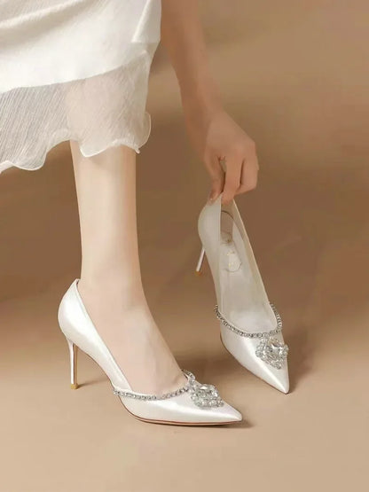 Elegant Wedding Shoes Bridal Shoes White Rhinestone High Heels Bridesmaid Pumps