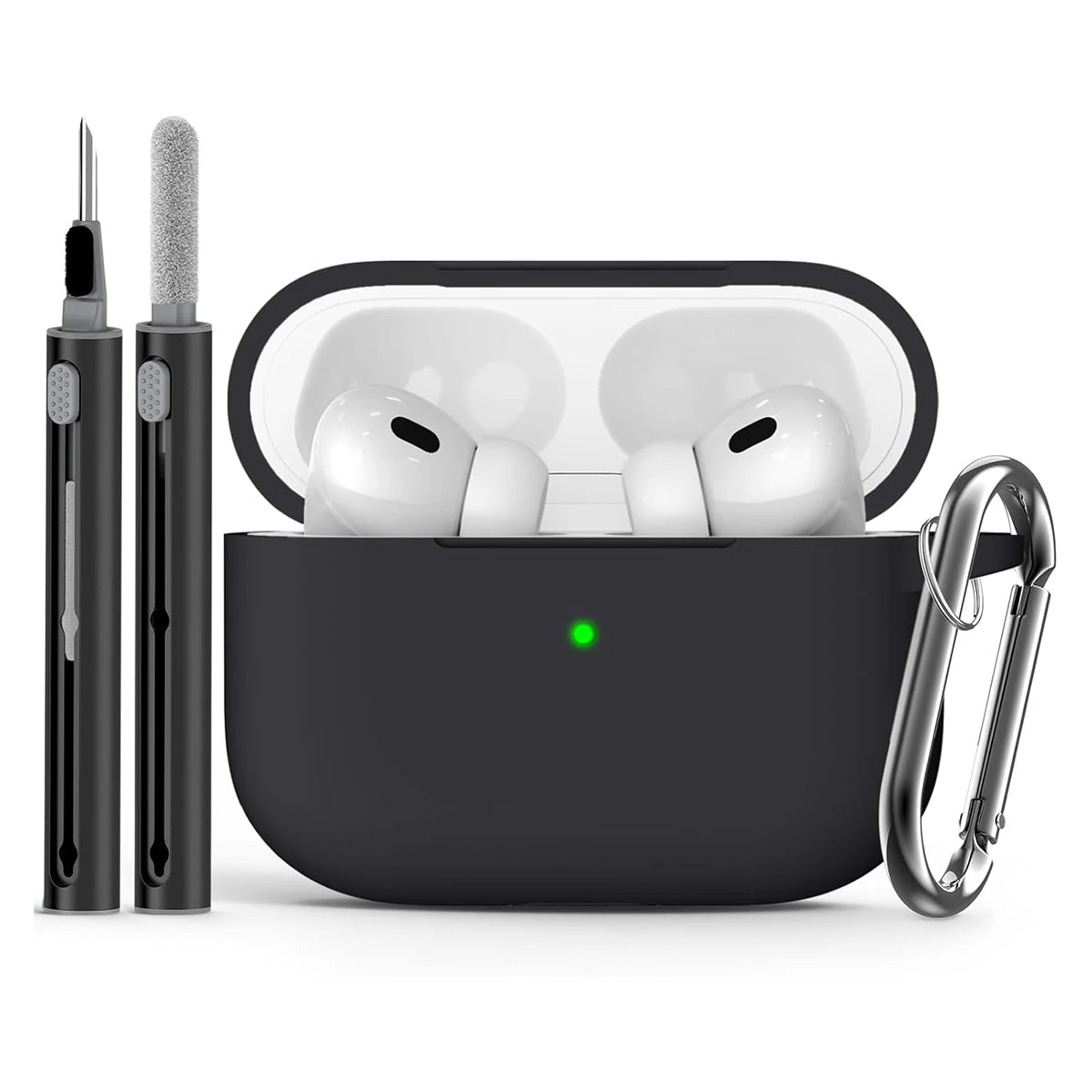 AirPods Pro Case Cover with Cleaner Kit,Soft Silicone Protective Case for Apple AirPod Pro 2nd/1st Generation Case for Women Men Black