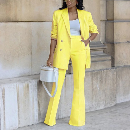 Women's Clothing 2023 Autumn New Solid Color Casual Suit Wide-leg Pants Suit Two-piece Suit Ensemble Femme 2 Pièces été Yellow