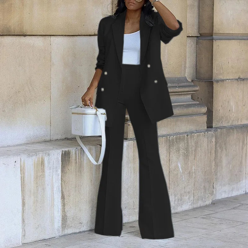 Women's Clothing 2023 Autumn New Solid Color Casual Suit Wide-leg Pants Suit Two-piece Suit Ensemble Femme 2 Pièces été black