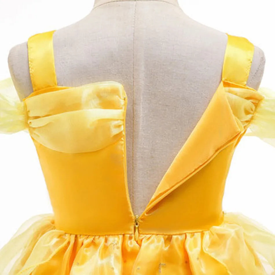 Girls Dress Belle Costume Kids Halloween Carvinal Fancy Cosplay Belle Clothes Children Wedding Party Flower Printing Dress 3-10Y