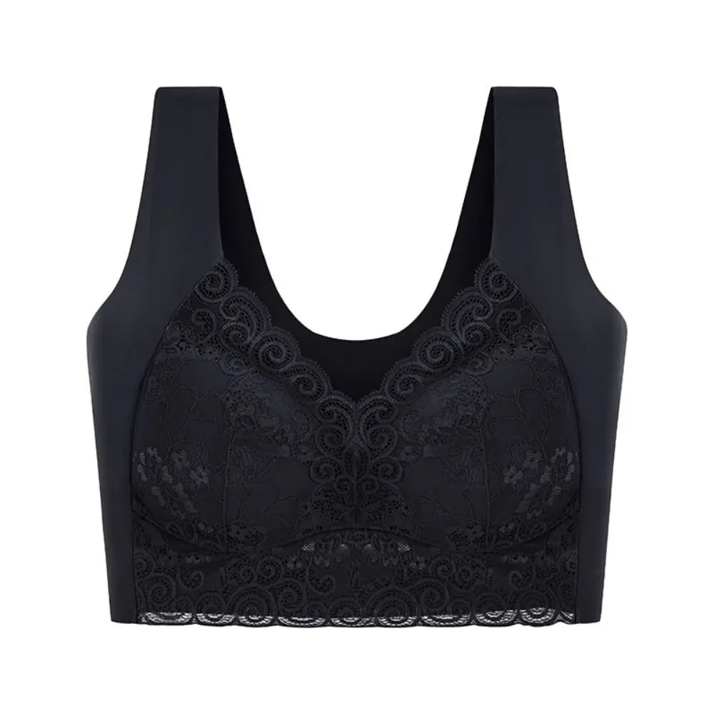 Fashion Wide Strap Lace Padded Bra Thin Ruffled Bucklless Sport Bra Bralette Vest Top Women's Push Up Bra Gift