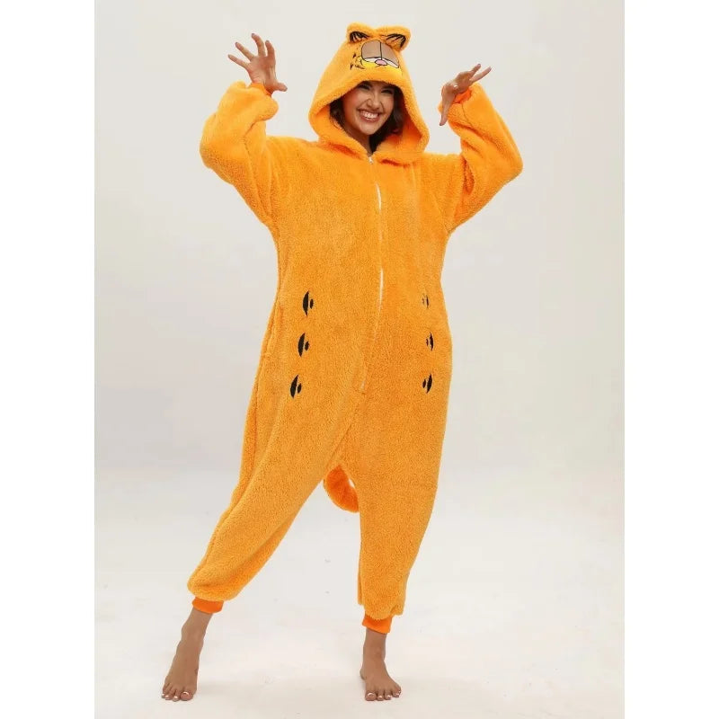 Miniso Unisex Garfield Costumes Onesies Cat Cosplay Pajamas Adult Pyjamas Animal Sleepwear Jumpsuit Cartoon Clothing