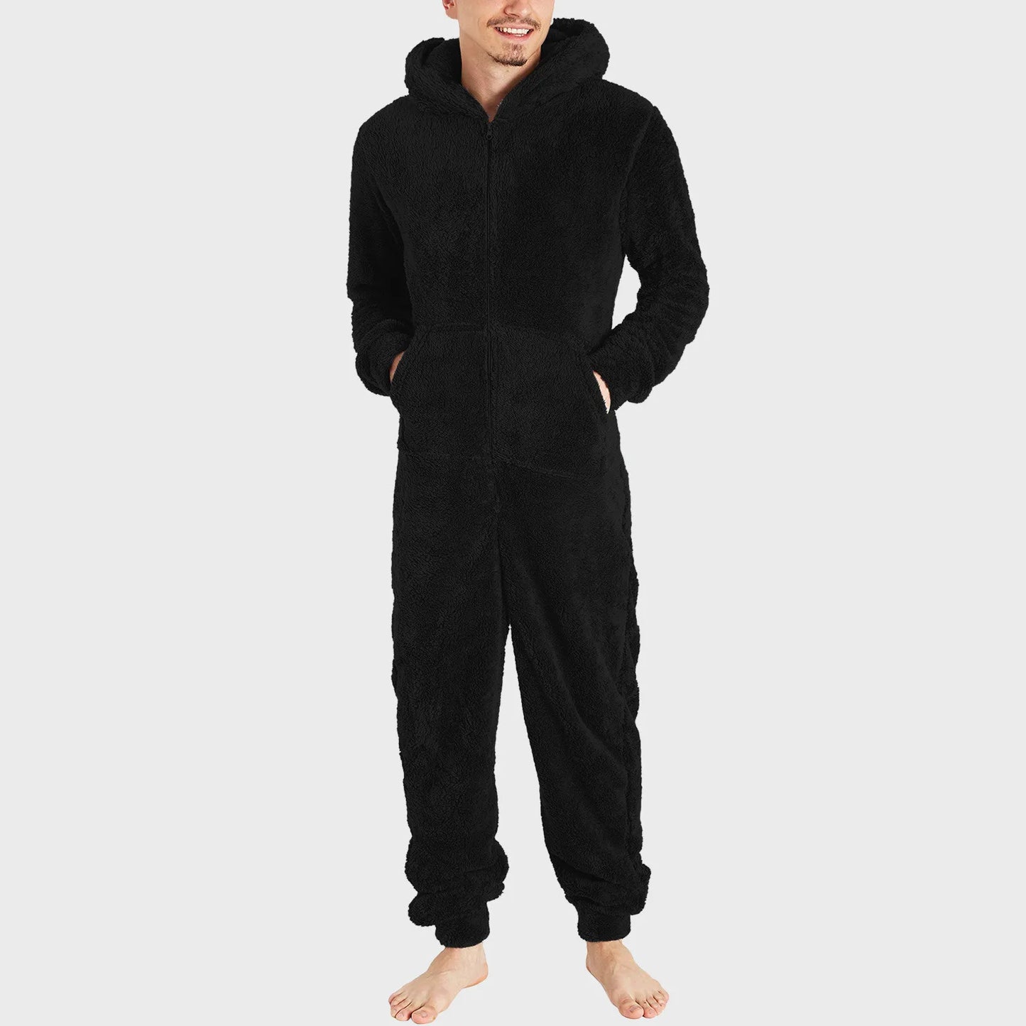 Autumn Winter New Fashion Hoodies Long Sleeve Solid Lamb Wool Jumpsuit Pajamas Men's Clothing Loose Warm Korean Comfortable Suit