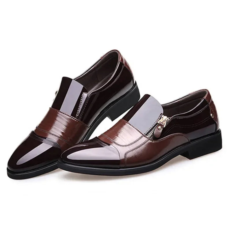 New Men Oxford Business Shoes Soft Casual Leather Shoes Breathable Men's Pointy Loafers Flats Zip Shoes Slip-on Driving Shoes