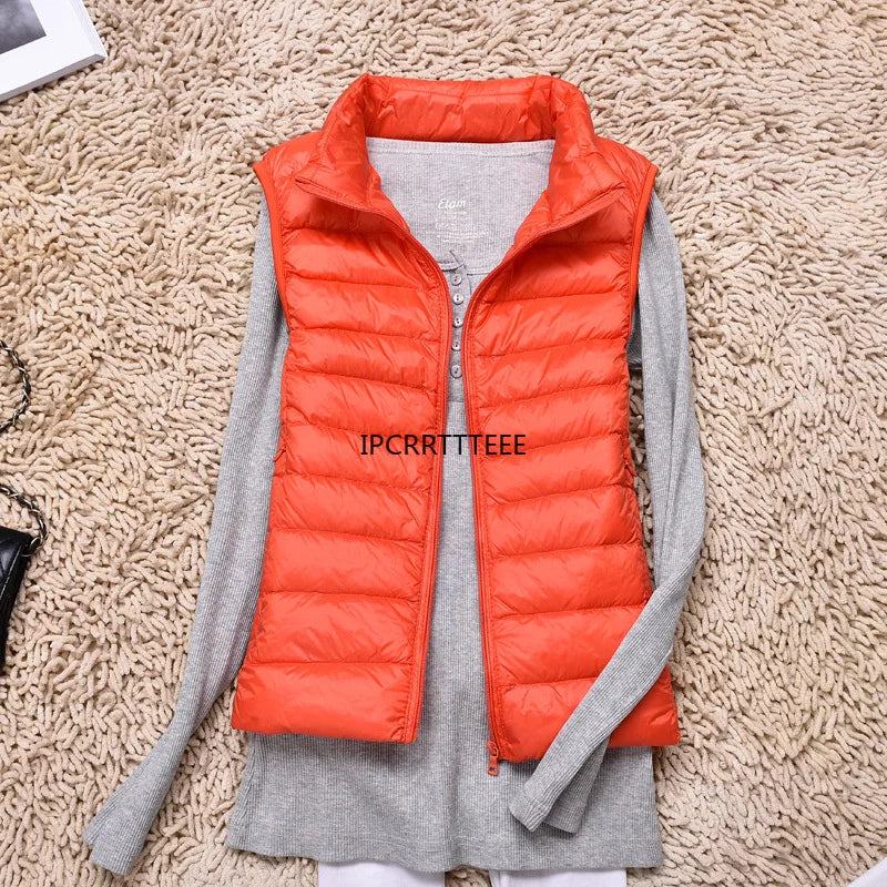 2023 New Women Sleeveless Women Slim Ultra Light Down Jacket Girl Portable Lightweight Vests Windproof Warm Waistcoat