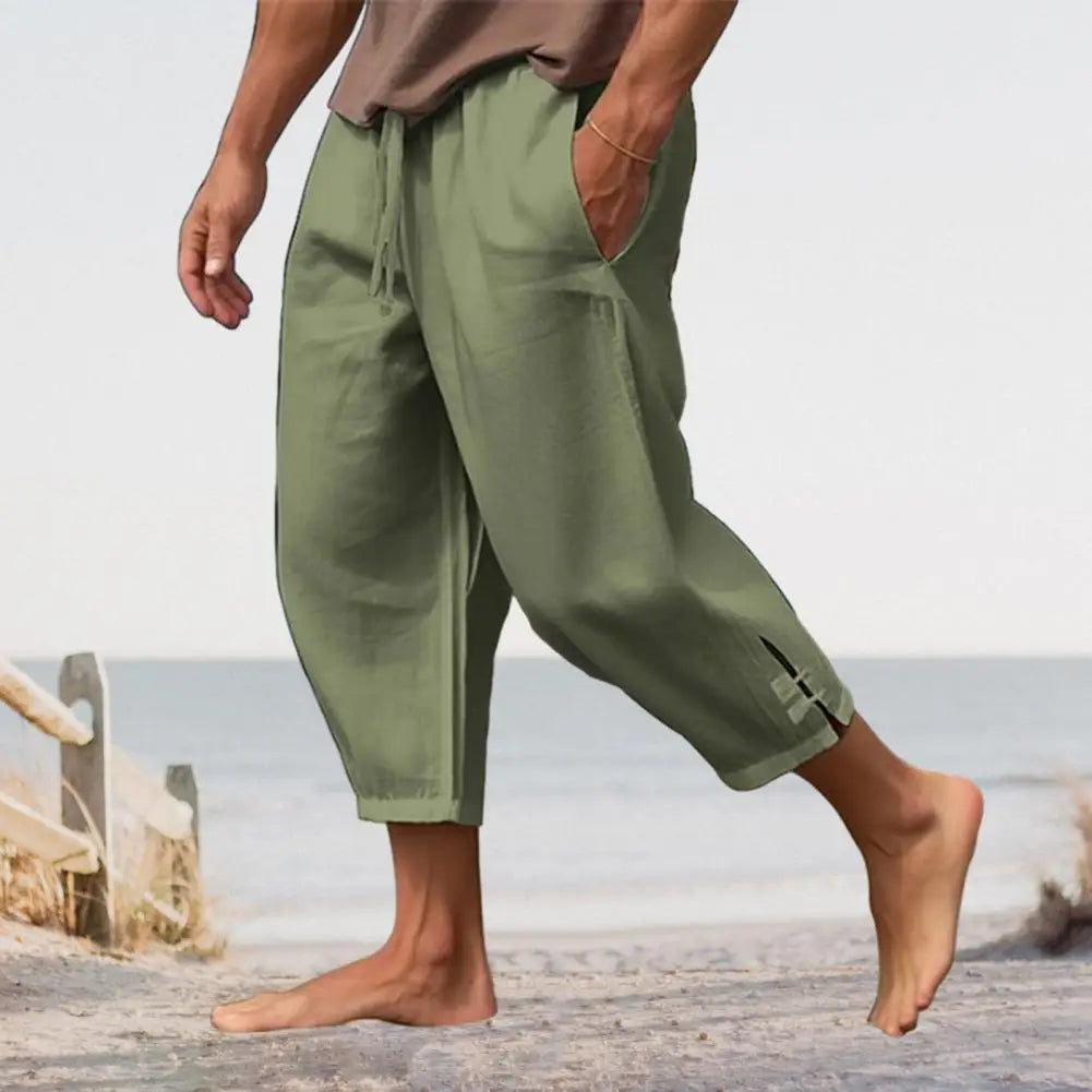 2024 Linen Pants For Men Baggy Large Pocket Bandage Oversize Trousers Loose Harem Casual Pants Male