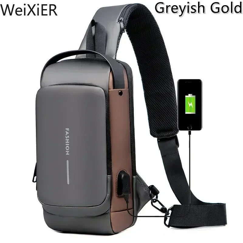 Men Anti Theft Chest Bag Shoulder Bags USB Charging Crossbody Package School Short Trip Messengers Bags Men's Oxford Sling Pack Gray 1818