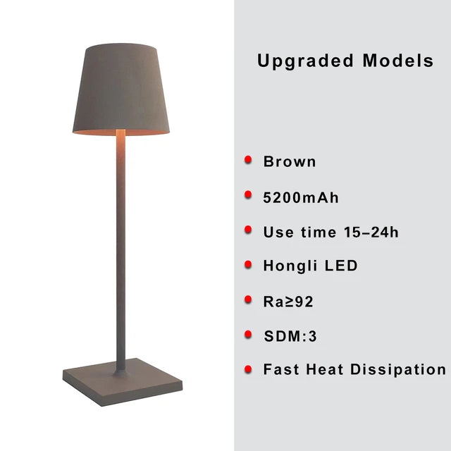 Hotel Cordless Usb Rechargeable Table Lamp Poldina Waterproof Touch Switch Table Lamp for Bedroom Hotel Living Room Restaurant 5200mAh brown changeable