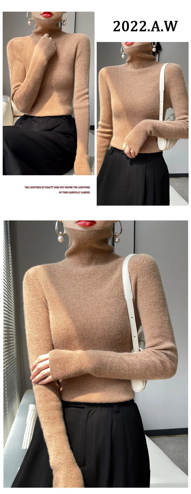 2022 Autumn Winter Cashmere  Sweater Women's Pullover Turtleneck  Casual Fashion Pure Color Cashmere sweater women