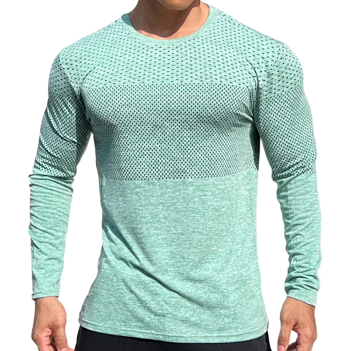 Gym Fitness Quick Dry Shirt Men Running Sport Long Sleeves T-shirt Trackwear Tee Tops Autumn Male Bodybuilding Training Clothing green