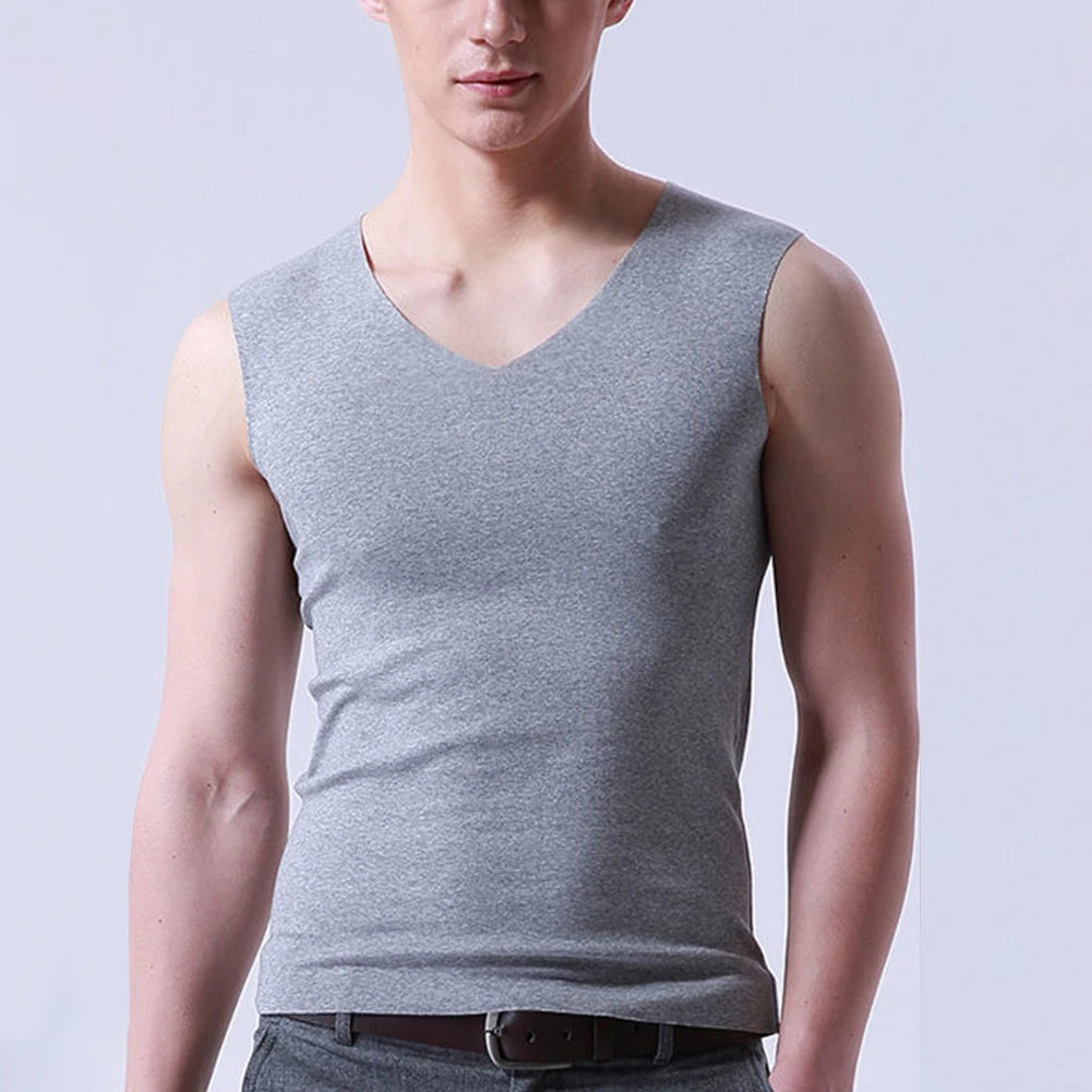 Basic Men's Ice Silk Sleeveless Tanks Top Vest Solid Color V-Neck Undershirt Muscle Vests T Shirt For Men Tee Male Clothing Grey CHINA