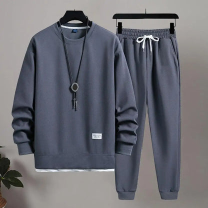 Men Tracksuit Set Jogging Suit with Pockets Cozy Sportswear Set 2-piece Sweatshirt Pants Ensemble with Elastic Waist for Autumn