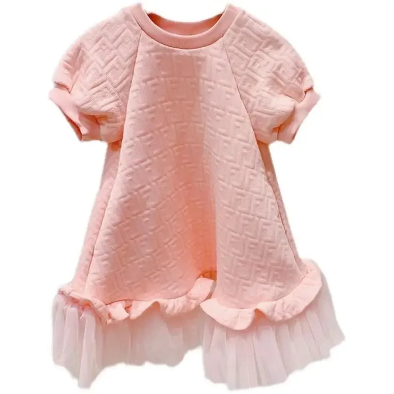 Children's Dress Spring Summer New Girls' Pink Gauze Short Sleeve Princess Dress Girls Clothes Ropa De Niña