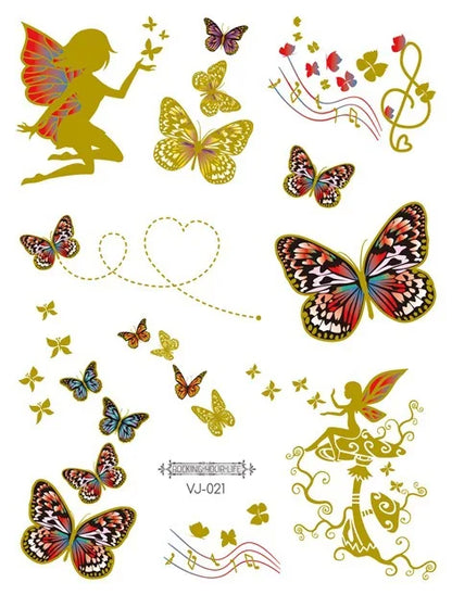 Mermaid Bronzing Cartoon Children's Metallic Gold Body Temporary Flash Tattoos For Kids Glitter Tattoo cute Stickers 160*120MM NO.41