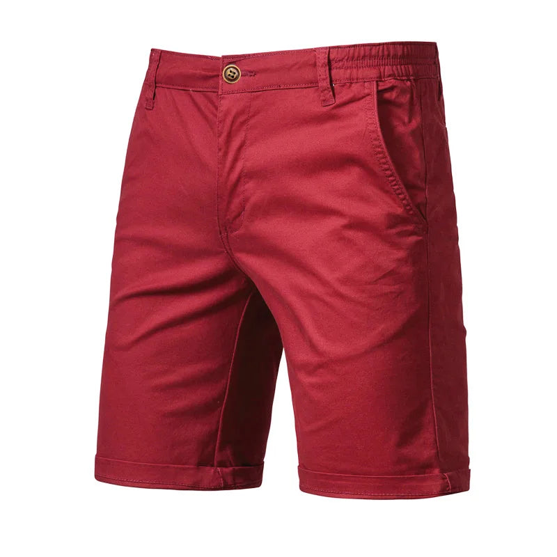 2023 Men Shorts Summer Cotton Middle Waist Male Casual Business Men Shorts Printed Beach Stretch Chino Classic Fit Short Homme wine red