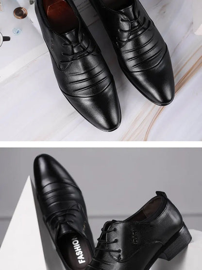 Classic Men Dress Shoes Lace-up White Leather Shoes for Man Plus Size Point Toe Business Casual Men's Formal Shoes for Wedding