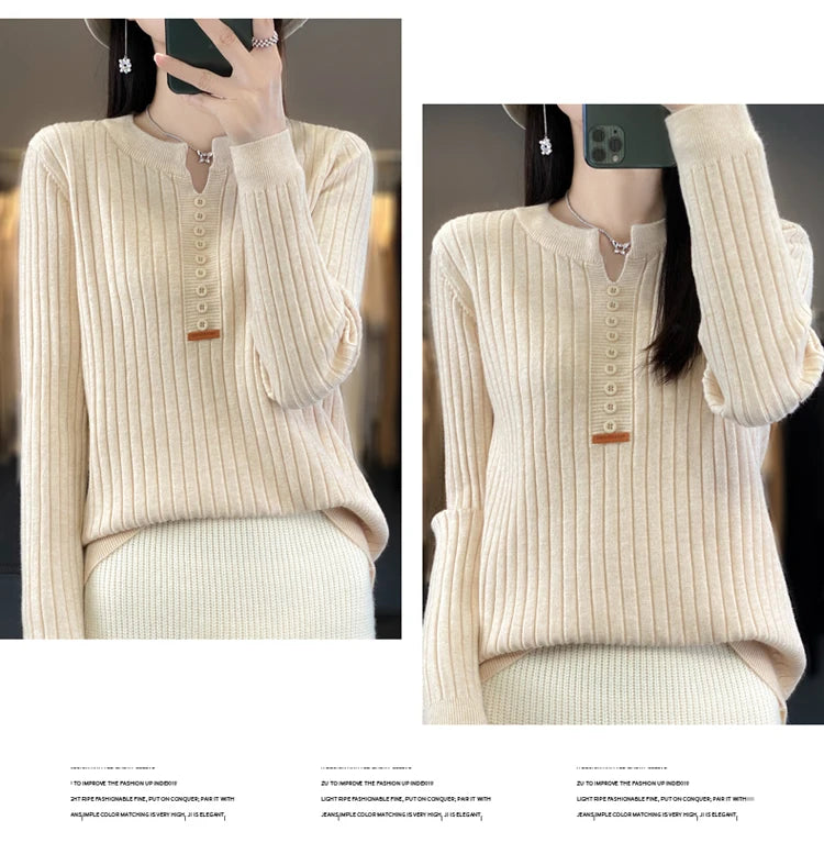 Women's Sweater Autumn/Winter New Solid Color Knitwear V-Neck Pullover Ladies Clothes Fashion Blouse Korean Style Loose Tops