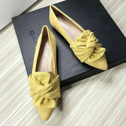 Flat Shoes for Women Suede Velvet Spring Summer Casual Shoes Women Flats Bow Flower Pointed Scoop Shoes Slip on Size 33 34 43