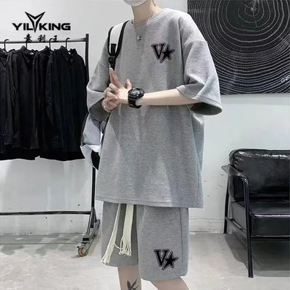 Korean Fashion Men Short Sets Hip Hop Rock Casual Short Suit Funny Bear Tshirts Shorts 2 Piece Set Summer Tracksuit Men 2023 New