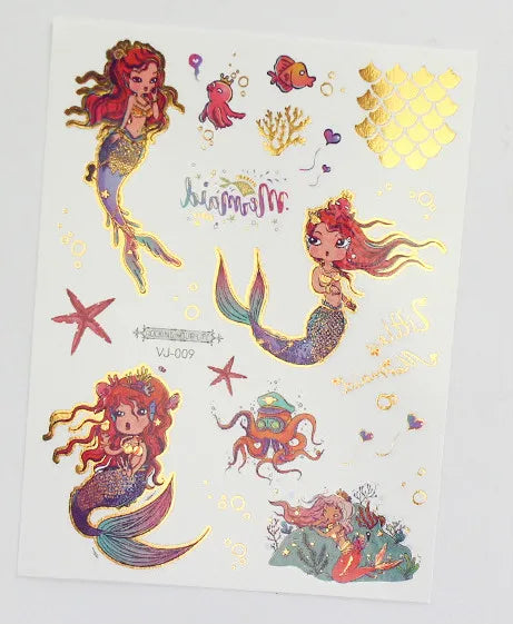 Mermaid Bronzing Cartoon Children's Metallic Gold Body Temporary Flash Tattoos For Kids Glitter Tattoo cute Stickers 160*120MM NO.9