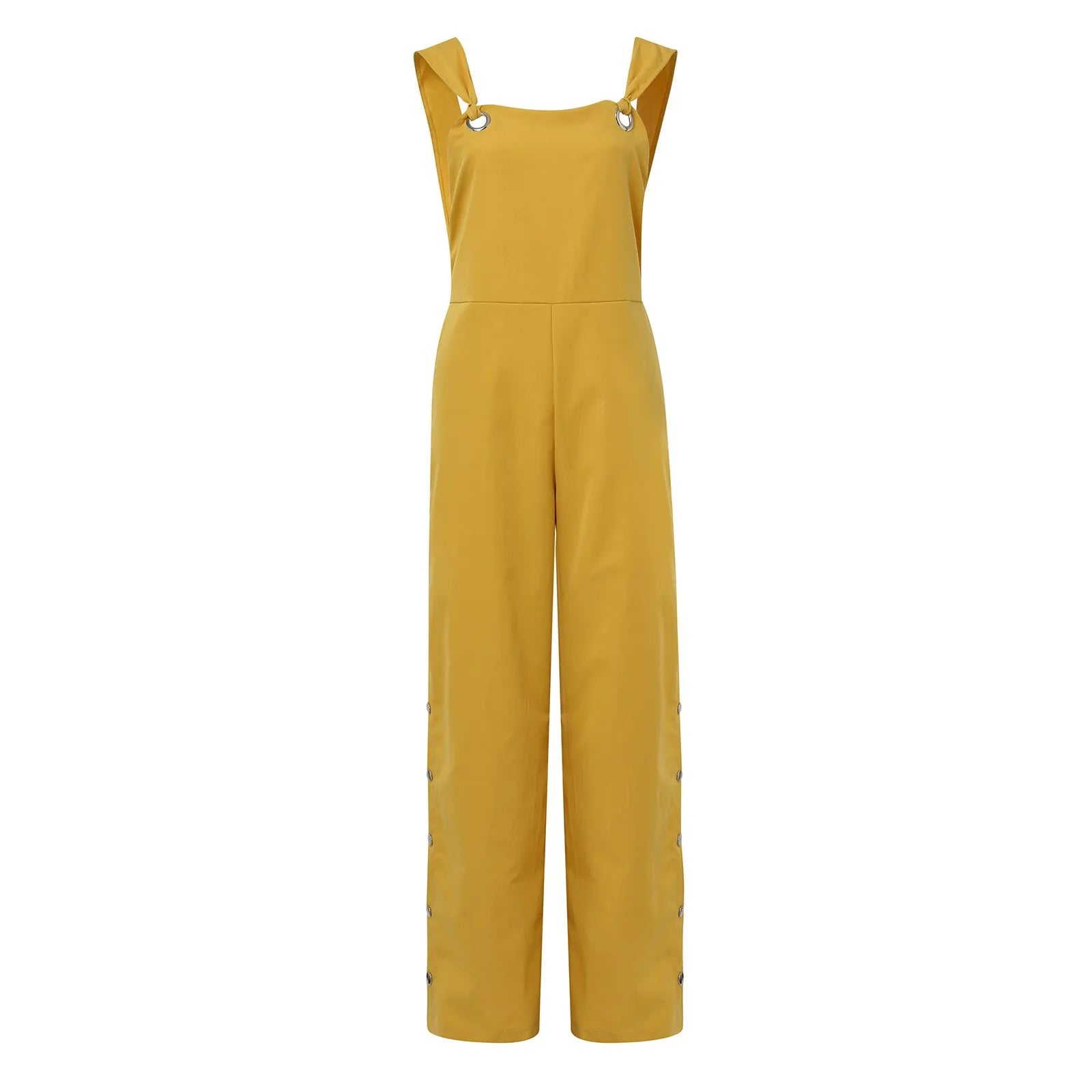 Button Overalls for Women Summer Jumpsuit Solid Casual Openings Button Wide Leg Suspender Pants Overalls with Pockets