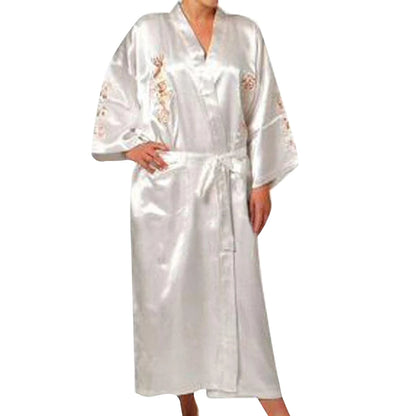 Men's Satin Robes Chinese Style Dragon Embroidery Kimono Silk-like Bathrobe Pajamas Sleepwear Gown Bath Robe