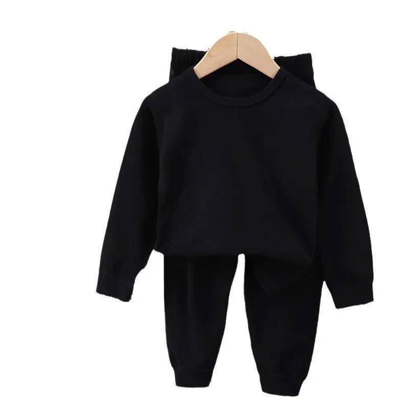 Boys Solid Colour Top Trousers Set Girls Casual Loose Two-Piece Spring Autumn New Children Round Neck Long-Sleeved Suit 2-12Y