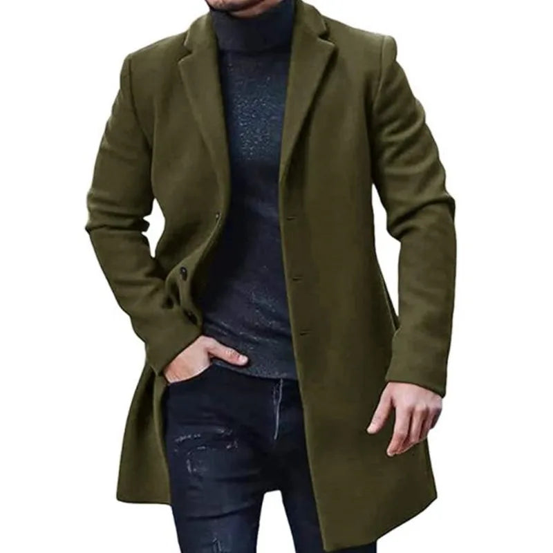 Male Streetwear Jackets Man's Solid Color Casual Outerwear And Coats Single Breasted Lapel Wool Men's Jacket For Spring Winter army green