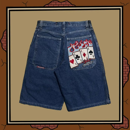 JNCO baggy Denim Shorts Harajuku Y2K jeans Hip Hop vintage pattern Summer New Men Women Gothic Men Basketball Shorts Streetwear 22