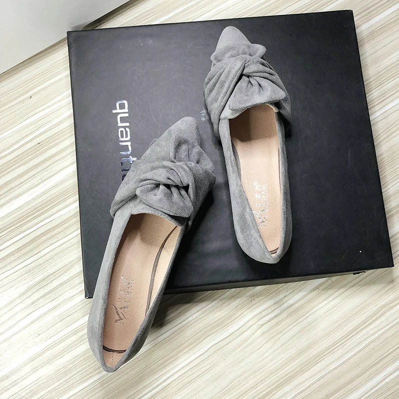 Flat Shoes for Women Suede Velvet Spring Summer Casual Shoes Women Flats Bow Flower Pointed Scoop Shoes Slip on Size 33 34 43