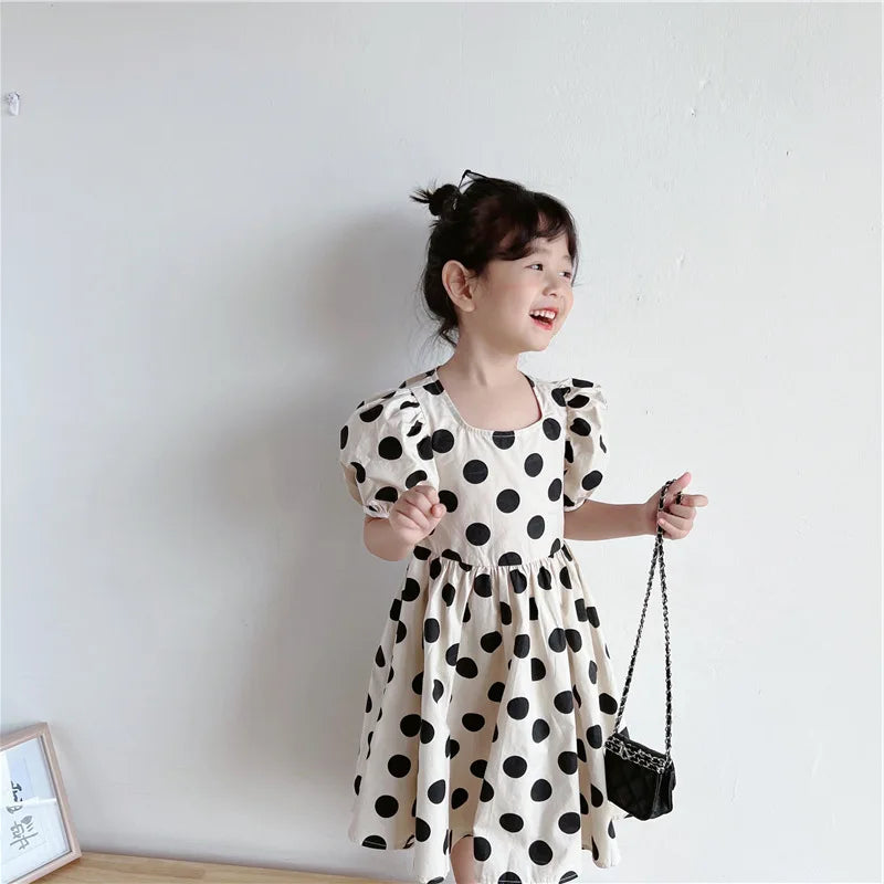 Summer Girls Dresses European And American Style Polka Dot Tie Waist Princess Dress 2024 Baby Kids New Children'S Clothing