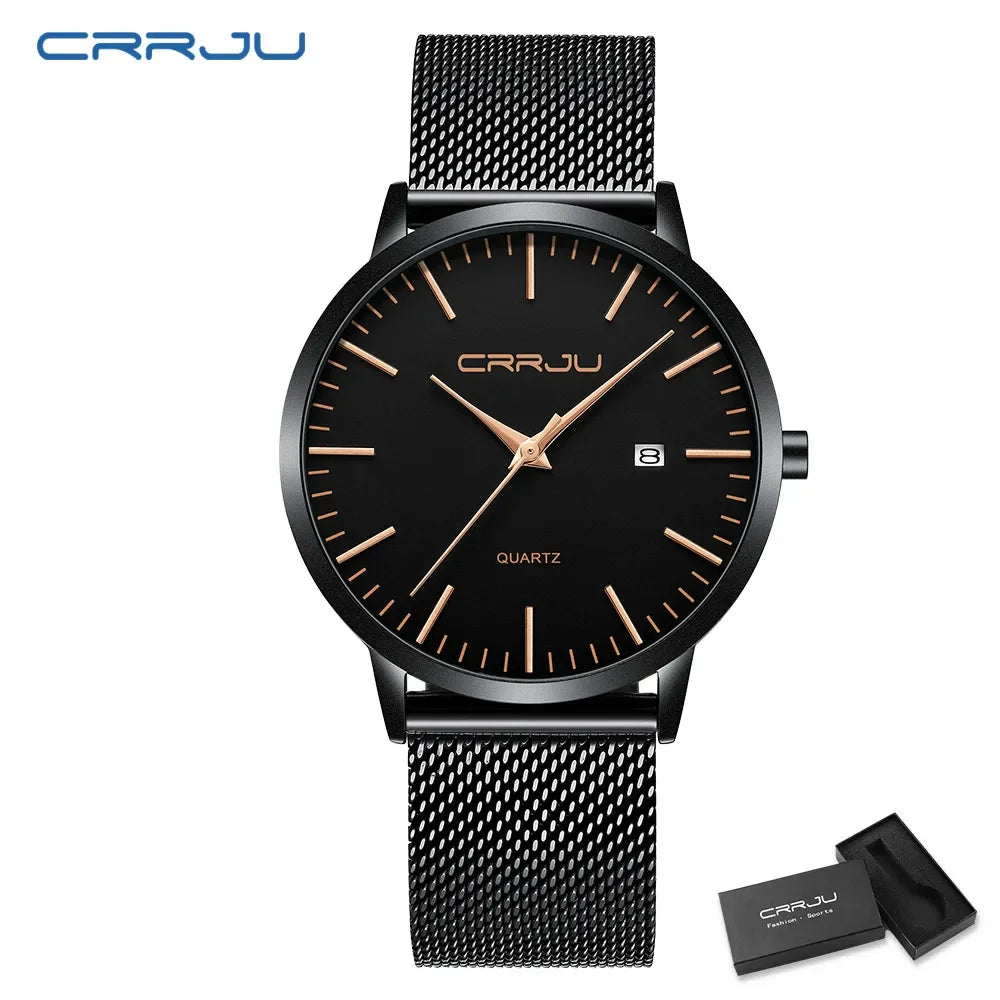 CRRJU Watch for Men, Stainless Steel 40mm with Mesh Strap Mens Watches,Classic Ultra Slim 7mm Men's Wrist Watches Automatic