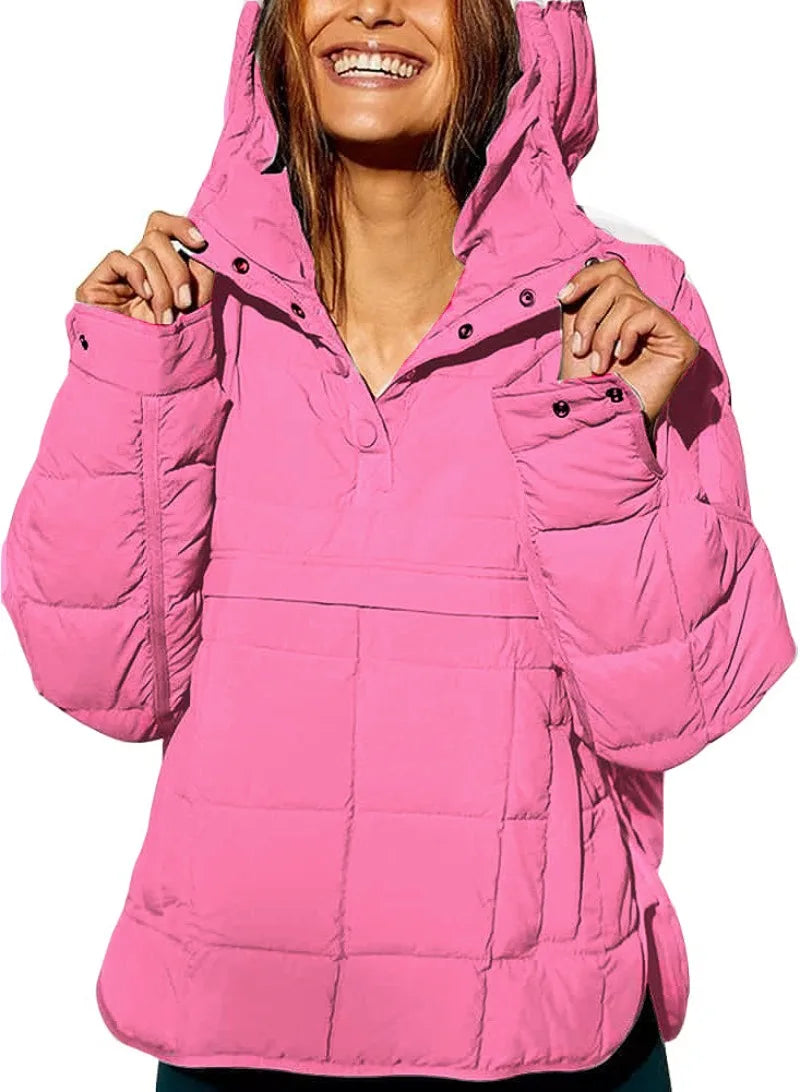 2024 Autumn and Winter Solid Color New Cotton Jacket Loose Long-sleeved Hooded Fashion Coat