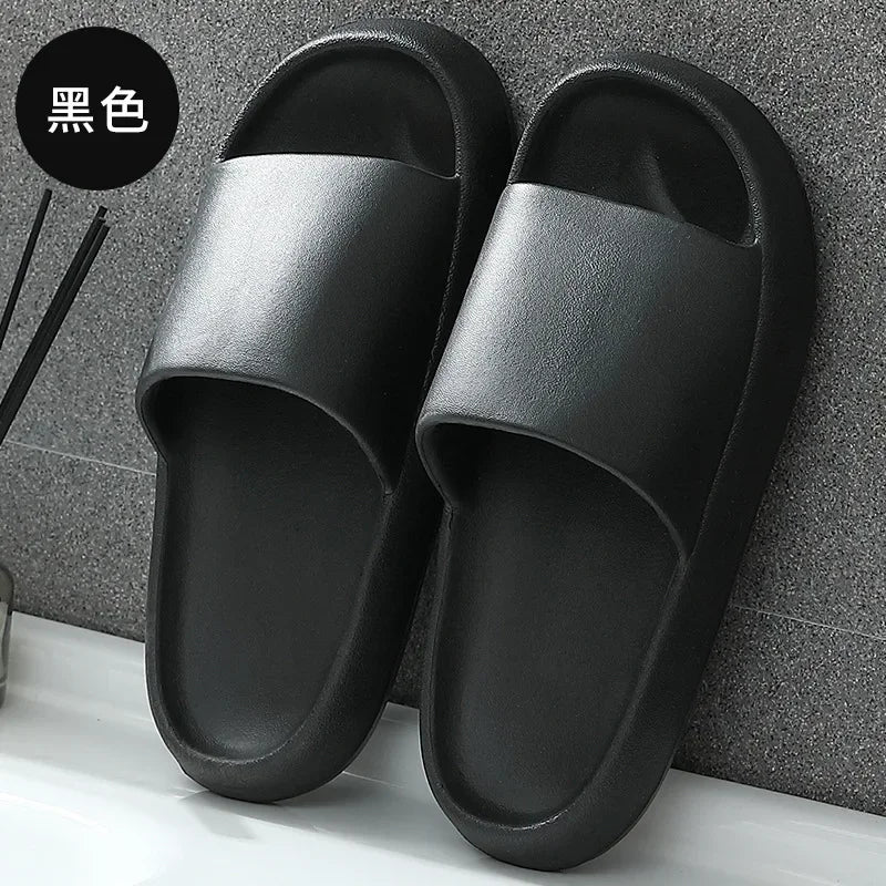 Men Home Slippers Male Sandals Bathroom Women Non Slip Outdoor Beach Slides Casual Rubber Flip Flops Flat 2024 New Trend Summer Black