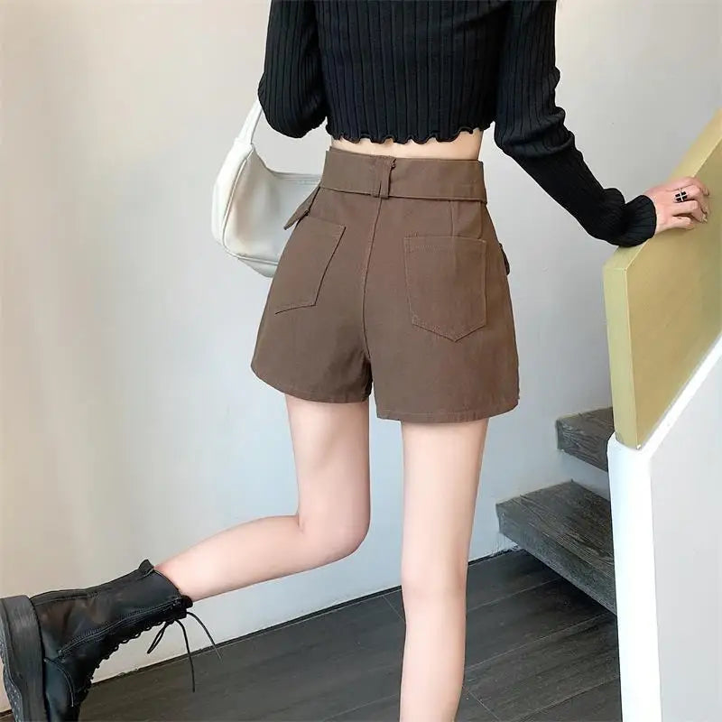 Designer Fake Two-piece Skirts Shorts Women Autumn and Winter High-waisted Y2K A-line Belt Shorts Women's Outwear Cargo Shorts