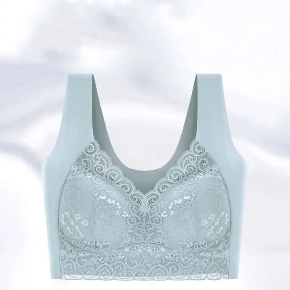 Fashion Wide Strap Lace Padded Bra Thin Ruffled Bucklless Sport Bra Bralette Vest Top Women's Push Up Bra Gift