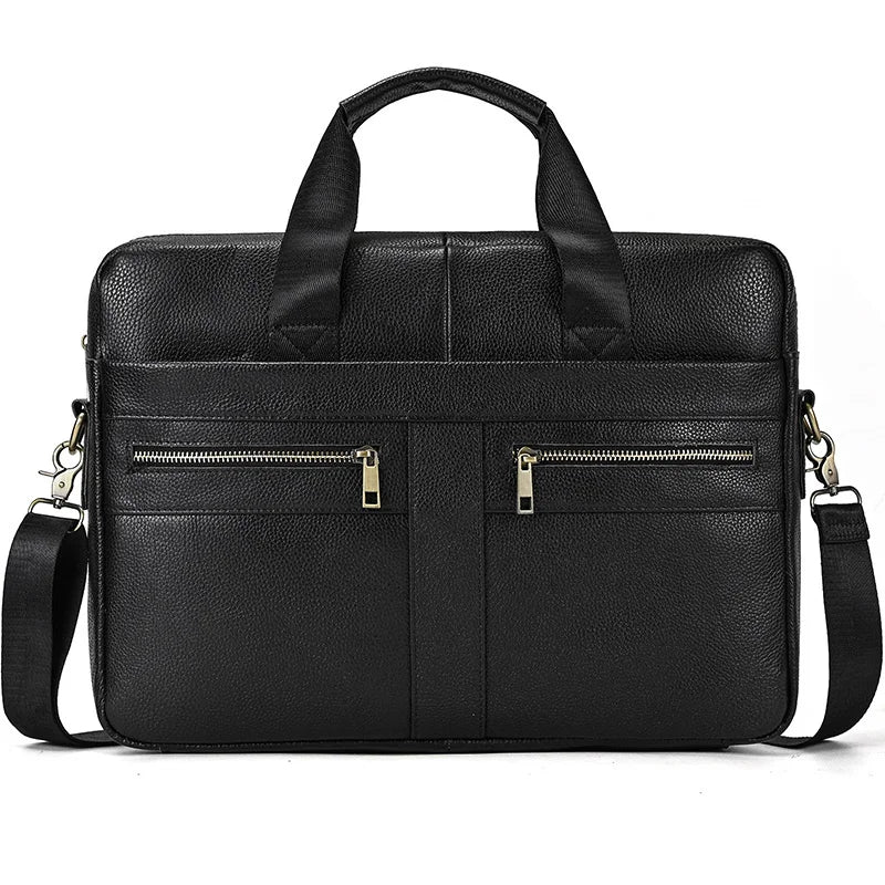 Luufan Men's Business Briefcase Fit 15" PC Genuine Leather Handbag Real Leather Male Laptop Handbag A4 Office Man Crossbody Bag Design2-Black