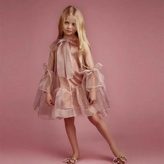 Princess Costume for Children Baby Girls French Stylish Ruffled Frocks Kids Dress 2024 Infants Elegant Banquet Matching