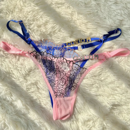 Custom Name Hollow Thong Lace Flower Underwear Personality Letter Customization Panties String Hotwife Christmas gifts Women