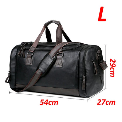 Men's PU Leather Gym Bag Sports Bags Duffel Travel Luggage Tote Handbags for Male Fitness Men Trip Carry Shoulder Bag travel bag CHINA 137 L Black