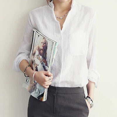 Chemisier Femme Womens Tops Fashion 2024 Summer Linen White Shirt Women Long Sleeve Blouse Korean Woman Clothes Roupas Femininas White shirt