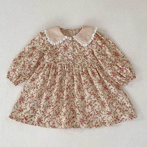 Autumn Spring Kids Princess Dresses Long Sleeved Cotton Floral Printing Girl Party Dress Baby Girls Rompers Sister Clothing A6010 Dress