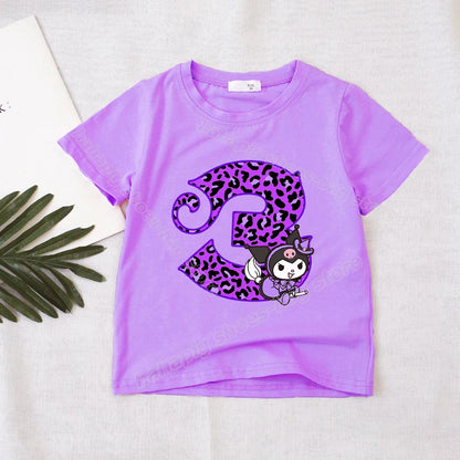 Kuromi Number T-Shirt Girl Birthday Clothes Short Sleeve Purple  Kids T-Shirts Kawaii Children Tee Cartoon Casual Toddler Tops