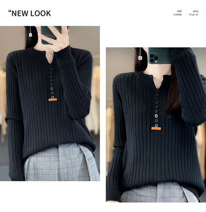 Women's Sweater Autumn/Winter New Solid Color Knitwear V-Neck Pullover Ladies Clothes Fashion Blouse Korean Style Loose Tops