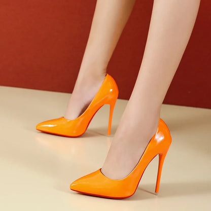 2023 Spring Super High 12cm Stiletto Heels Pumps Women Shoes Pointed Toe Florescence Patent Leather Office Thin Heel