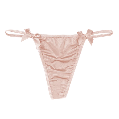 Hot Ice Silk Sexy Panties Metal Chain Briefs Thongs Women's Underwear Seamless Bow G-string Solid Color Female Lingere pink 1pc